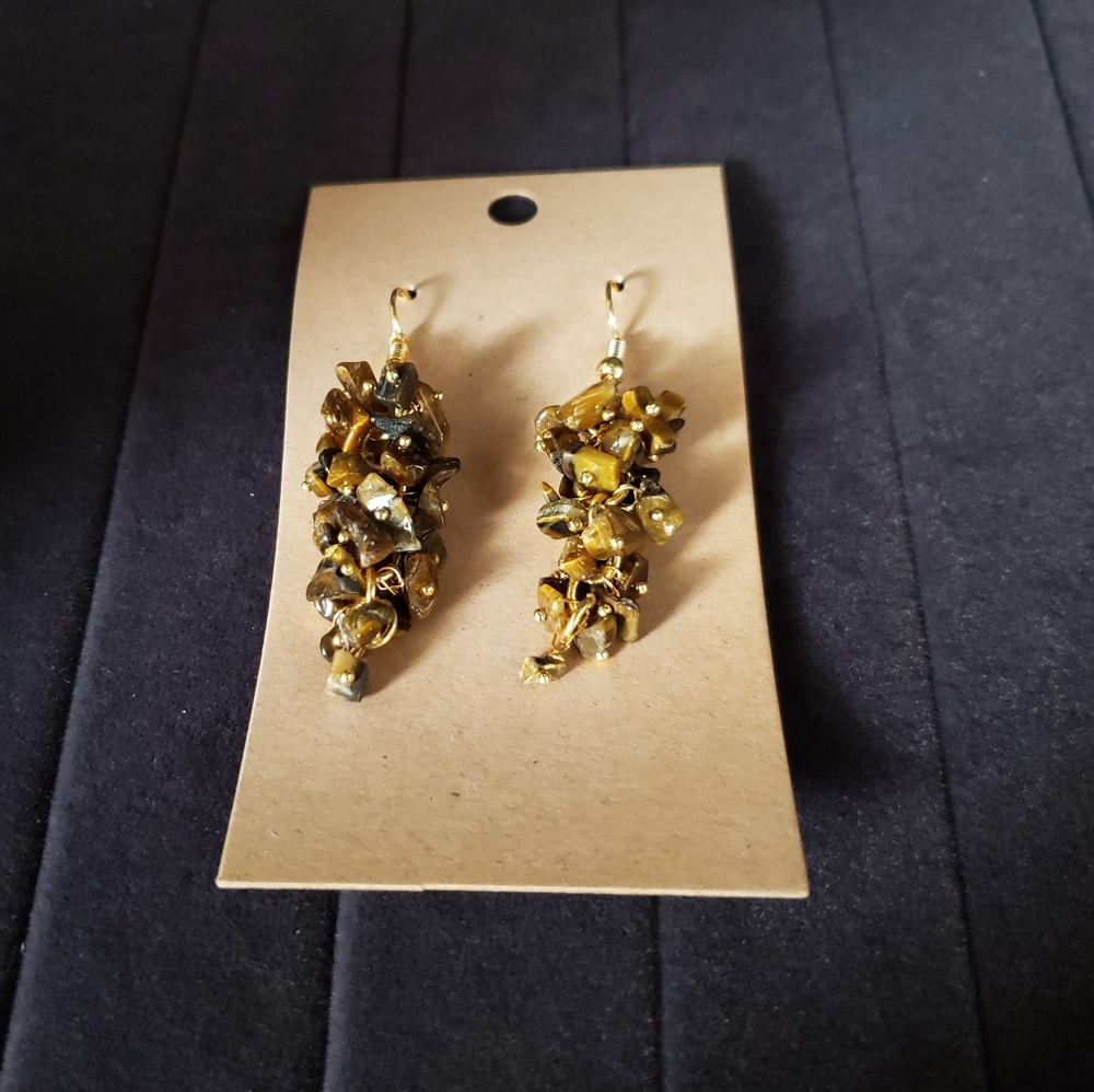 Tigers Eye Cluster Drop Earings